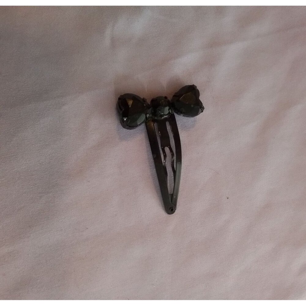 Black Hair Clip Barrette With Heart Shaped Faux Stones & Snap Closure